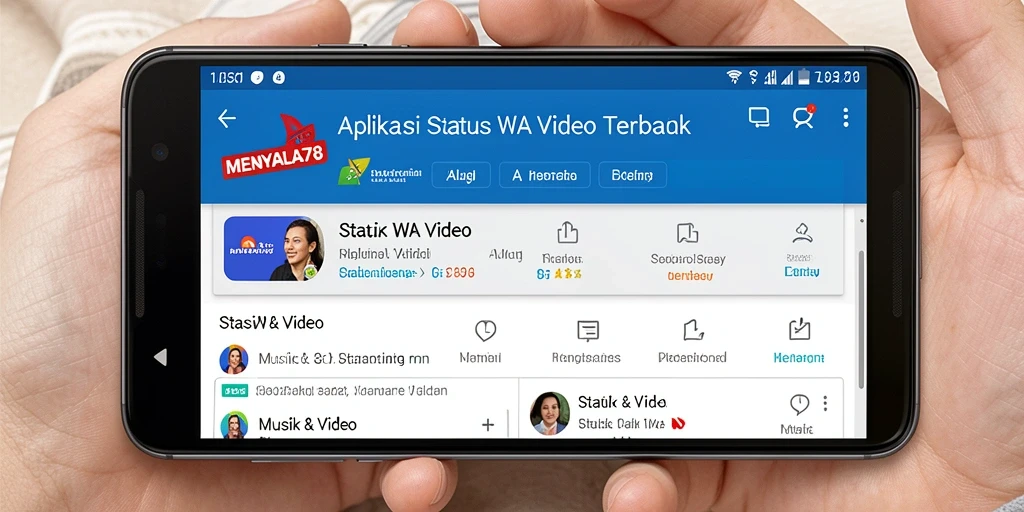 Antarmuka MENYALA78 menampilkan beragam video menarik untuk status WA.