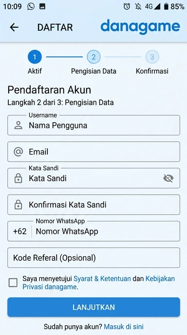 Tampilan halaman daftar danagame