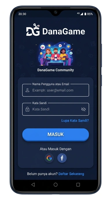 Tampilan halaman login danagame